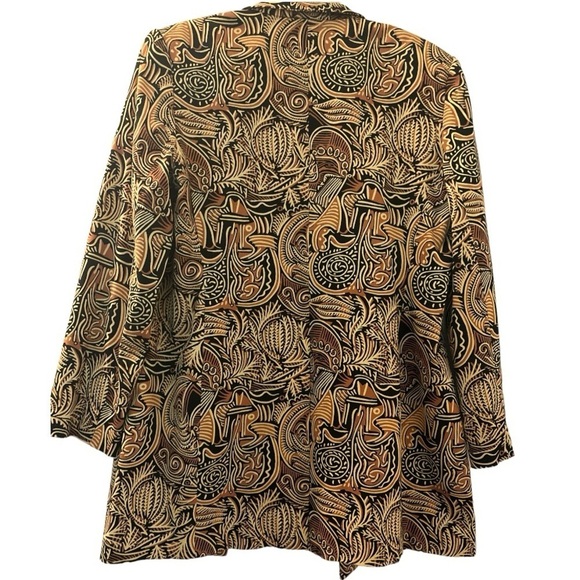 LINDA ALLARD ELLEN TRACY, long blazer, 14, retro 70s 80s era, abstract print. - Picture 2 of 10